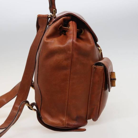 GUCCI Bamboo Backpack Leather Brown 003 2058 0016 Auth 76808 - Picture 3 of 16